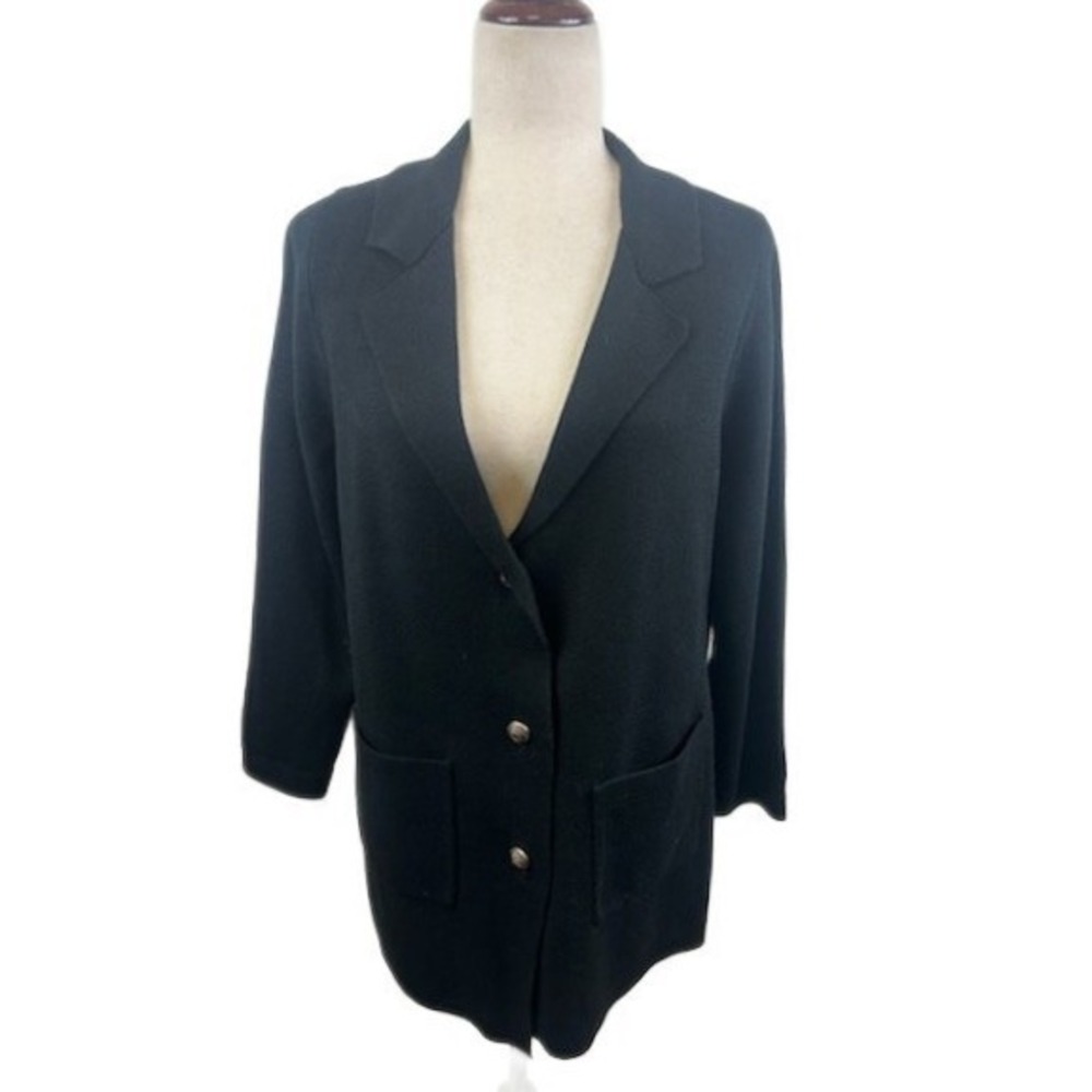 New Investments Sweater Blazer‎ Women's Size Medium Black Knit Collegiate